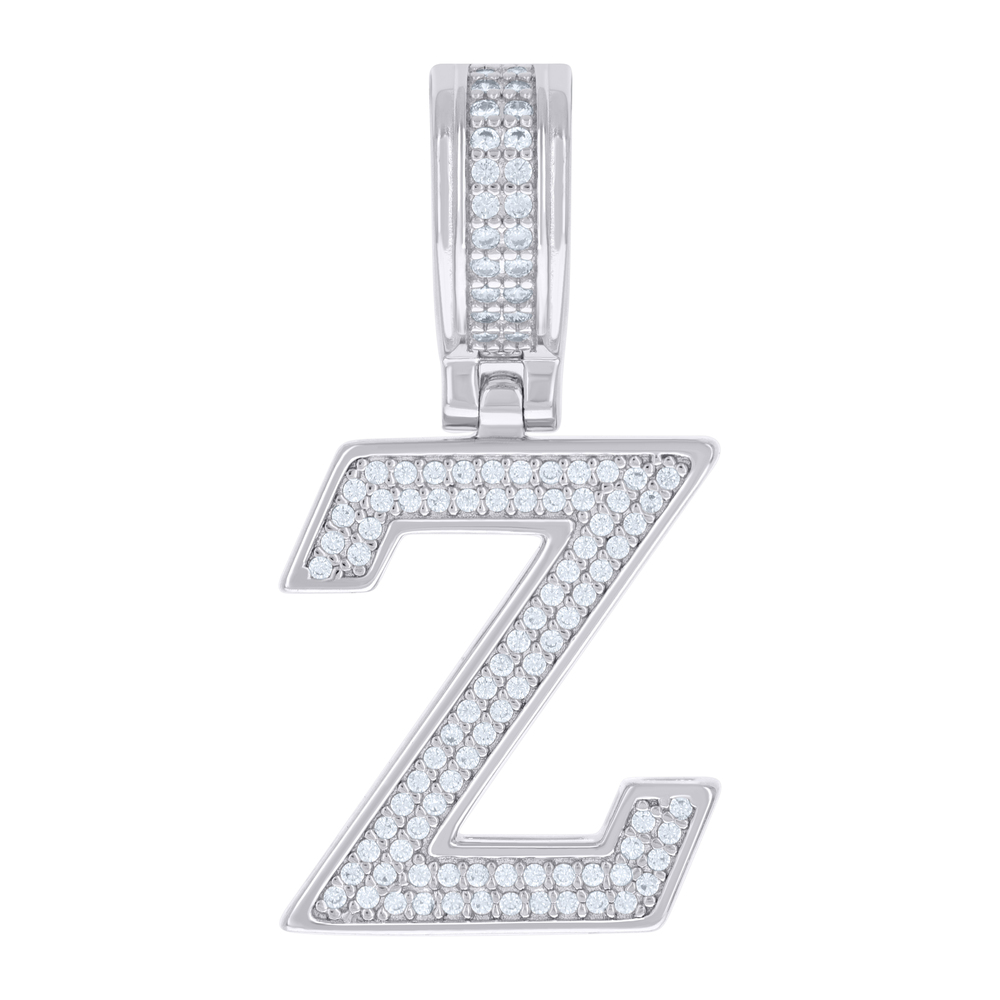 925 Sterling Silver Unisex Cubic-Zirconia Initial Letter Z Charm Pendant
